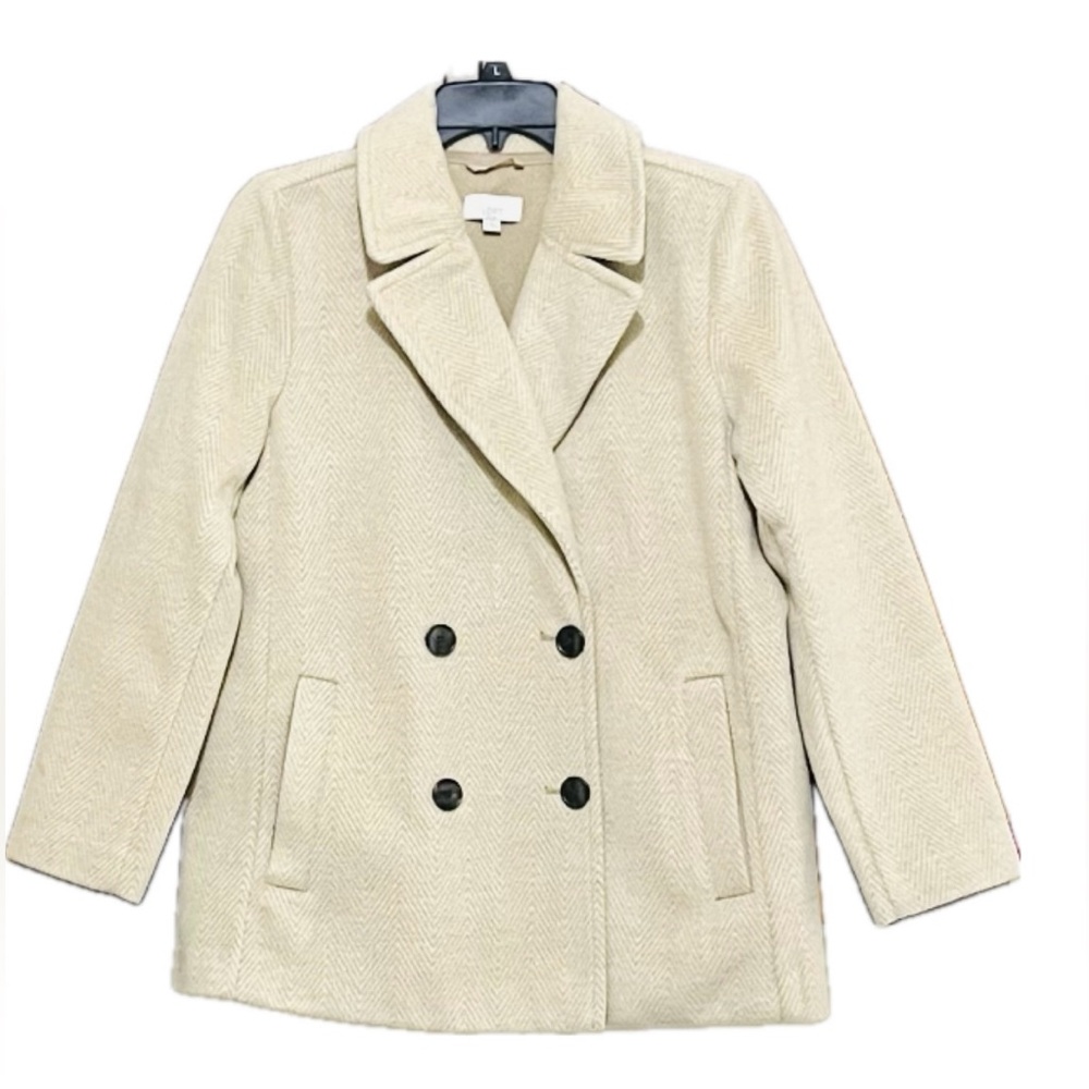 EUC.LOFT Cream Pea Coat with Black Buttons. Size MP